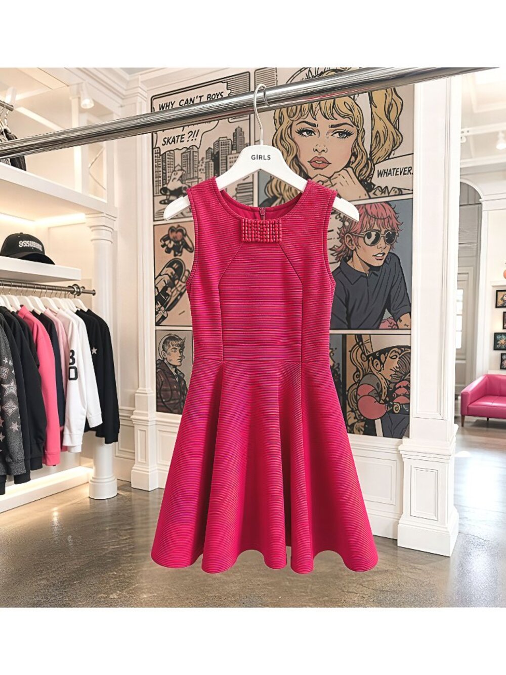 Laundry by Shelli Segal Girls Size 7 Hot Pink Fuchsia Jeweled Fit Flare Dress